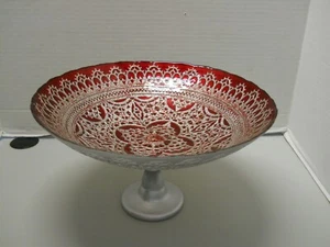 Pedestal pedestal rojo rubí turco rojo metálico plata adornada vidrio #2 - Imagen 1 de 11