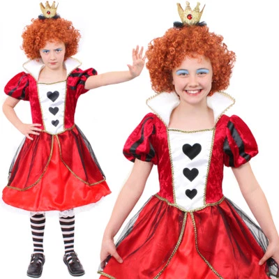 GIRLS QUEEN OF HEARTS COSTUME FANCY DRESS WONDERLAND KIDS ALICE WORLD BOOK DAY - Image 1 of 4