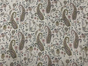 Harper Floral Paisley Fabric OCHRE PINK Curtain Upholstery Blind 100% Linen - Picture 1 of 6
