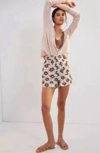 Anthropologie Shorts 10 12 38 40 Paperbag High Waisted Geometric Cotton Poplin - Picture 1 of 11