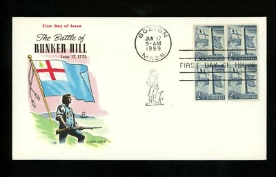 US FDC #1034 Fluegel M-20 1959 Boston MA Bunker Hill Monument Liberty Block of 4 - Image 1 of 2