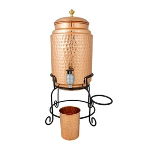 Dispensador de agua de cobre de 5 litros con soporte y vidrio sin BPA, no tóxico martillado - Imagen 1 de 6