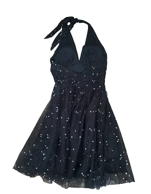Dress Tulle Confetti Halter Midi Adrianna Papell Size 4 Black Whimsy Goth - Image 1 of 4