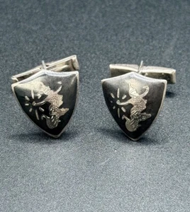 Gemelos antiguos de plata de ley Siam Niello 925 M8 - Imagen 1 de 9