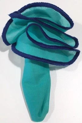 Pocket Square Round Mint Green With Navy Stitched Borders By Squaretrapny.com - Image 1 of 4