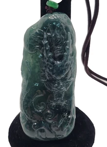 Natural Burma Jade Jadeite Dragon Pendant Icy Green Certified Grade A Hand Carve - Picture 1 of 9