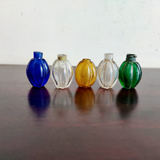 19c Vintage Rzadko Wiktoriański Kolorowy Szkło Perfumy Zestaw butelek z 5 dekoracyjnymi