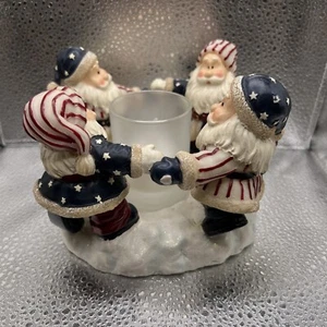 Vintage 2002 Home Interiors Santa Patriotic rot weiß blau Kerzenhalter Windlicht - Bild 1 von 5