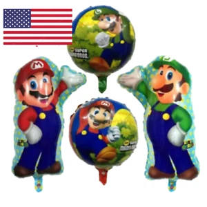 XL SUPER BIG Super Mario Bros 4 Pcs Helium Balloons Birthday Party FAST USA - Picture 1 of 4