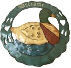 Vintage Rustic Painted Metal Welcome Duck Wreath Sign Wall Hanging Decor  14"