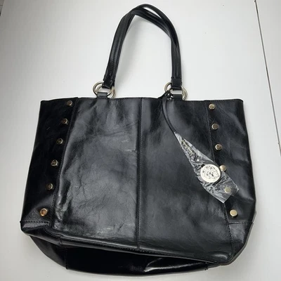 Bolso de Mano Tommy Bahama Cuero Negro Tachonado Cierre a Presión Foto 1 de 4