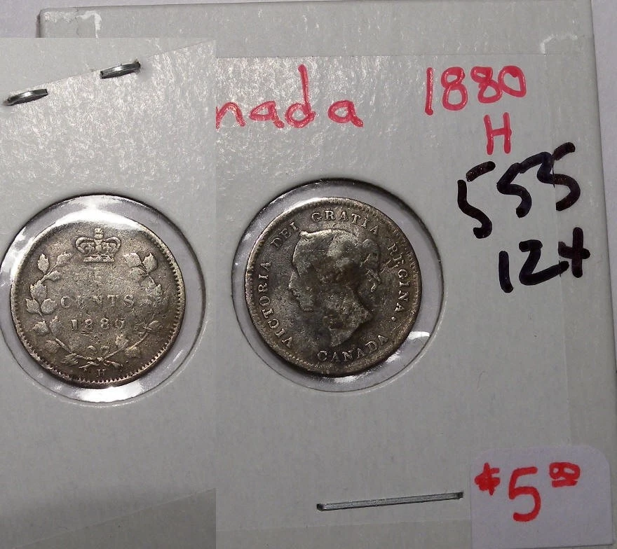 SILVER! SILVER! SILVER! 1880-H CANADA VICTORIA STERLING SILVER 5 CENTS #555-124 - Image 1 of 1