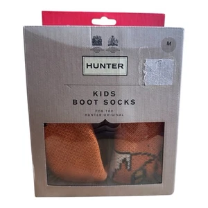 $35 Hunter Kid Girl's Unisex Black Orange Logo Cheeky Fox Cuff Boot Socks Size M - Picture 1 of 6