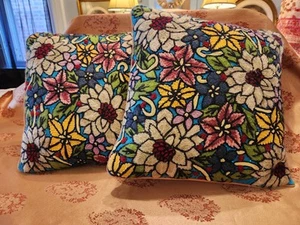 Set of 2 Pier 1 Square Floral Embroidered 15 x 15 throw pillows Covers - Picture 1 of 7