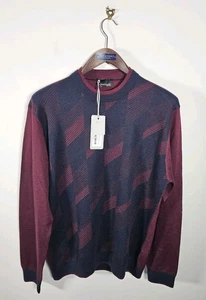 Edward Sexton Jumper 2XL Navy & Burgundy Geometric Wool Silk Cashmere RRP £580 - Picture 1 of 15