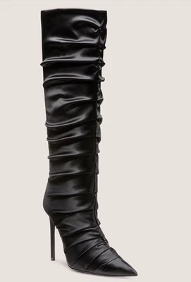 Botas hasta la rodilla Stuart Weitzman Stuart Ruche 100 negras satinadas talla 8,5 Foto 1 de 4