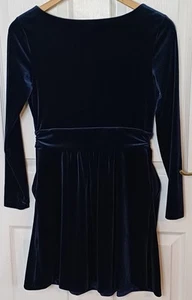 Boden Size 8P Navy Velvet Dress Long Sleeved Round Neck 2 Pockets Belt Detail GC - Picture 1 of 6