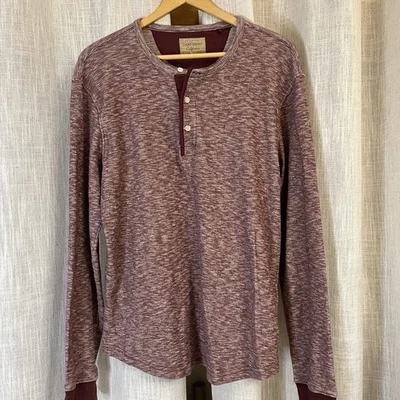 Lucky Brand Henley Shirt Mens M Long Sleeve Knit Maroon Heather Thermal Preppy - Image 1 of 4