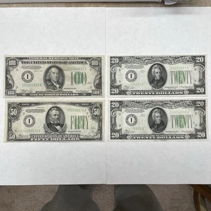 1934 Dollar Note Lot ($100, $50, Sequential $20 Bills) • No Reserve Auction! - Picture 1 of 13