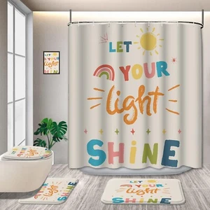4 Pcs Quotes Colorful Kids Bathroom Shower Curtain Sets with Non-Slip Rugs Shine - Picture 1 of 6