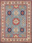 Tribal Traditional Geometric Super Kazak Handmade Light Blue Wool Area Rug 5&#39;x7&#39;