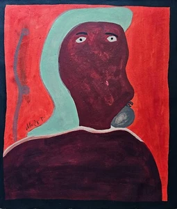 Mose Tolliver Signed Outsider Folk Art Painting on Canvas - African American Art - Picture 1 of 4