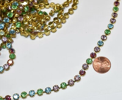 DE COLECCIÓN TIFFANY MULTICOLOR 6mm DIAMANTES DE IMITACIÓN * ADORNOS DE CADENA * LATÓN POR EL PIE Foto 1 de 4