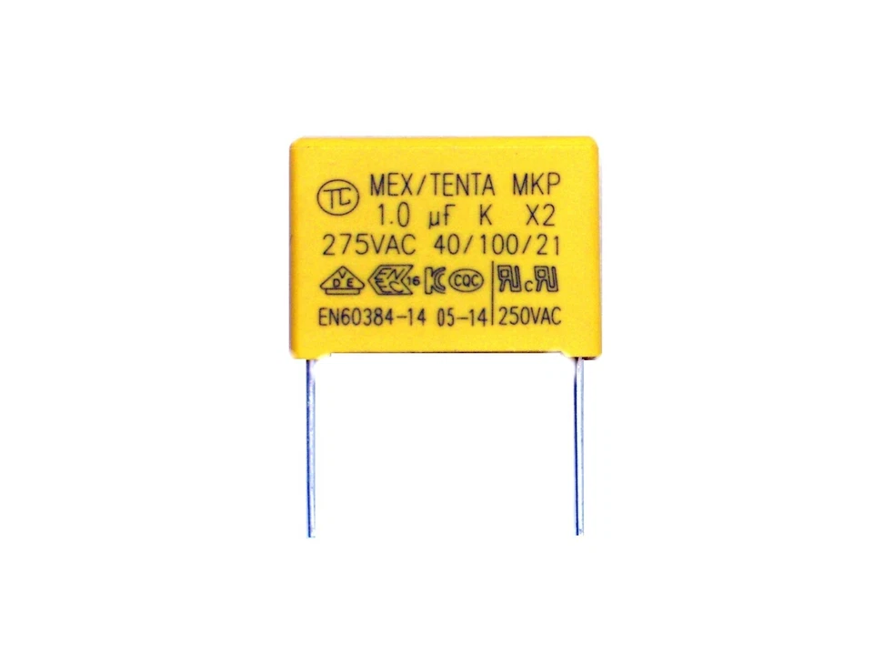 1x MEX/TENTA Kondensator 1µF X2 275V~ VAC, RM22mm (uF,AC,250V~,1.0 K,MKP)Y522
