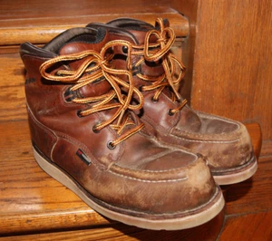 VTg Irish Setter Mens Sz 9 E2 Steel Toe Leather Red Wing Work Boots Distress USA - Picture 1 of 10