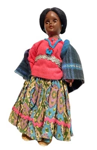 American Indian Sleepy Eye Girl Doll 7-1/2” Tall Dine Navajo Beaded Jewelry Vtg - Picture 1 of 6