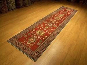 3 x 11.3 High Quality Handmade Vegetable Dyes Hand Spun Fine Wool Kazak Runner - Picture 1 of 10