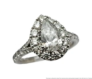 Neil Lane 1ct Pear Center Fine Diamond Halo 14k White Gold Engagement Ring - Picture 1 of 8