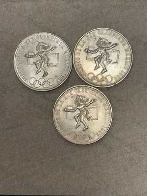 Moneda conmemorativa de 25 pesos de México 1968, plata .72, recuerdos olímpicos Foto 1 de 2