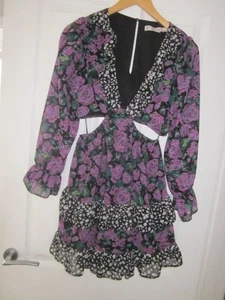 LADIES PETITES PURPLE BLACK & GREEN FLORAL DRESS SIZE 10 - Picture 1 of 6