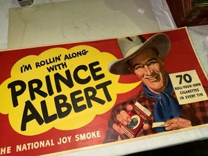 Insegna Poster Vintage anni '30 Rolling Along con Prince Albert R J Reynolds 28” X 14” - Foto 1 di 7
