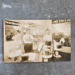 Antique The Isthmus Barber Shop & Pocket Billiards RPPC NY Real Photo Postcard - Picture 1 of 2