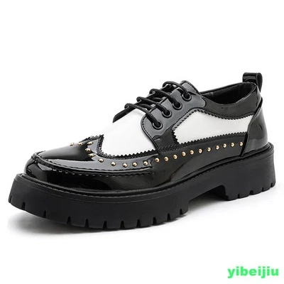Men's Color Splicing Matching Studded Rivets Wedding Dress Shiny Leather Shoes - Image 1 of 4