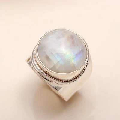925 Sterling Silver Round Moonstone Solitaire Women Engagement Ring - Image 1 of 4