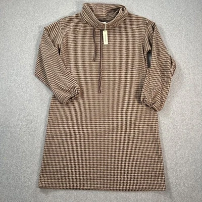 Max Studio Houndstooth капот шеи платье женщин средний коричневый длинным рукавом карманы - Изображение 1 из 4