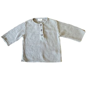 THE SIMPLE FOLK The Muslin Henley Niño Pequeño 18-24 MOS Camisa Botón Orgánica Unisex - Imagen 1 de 6