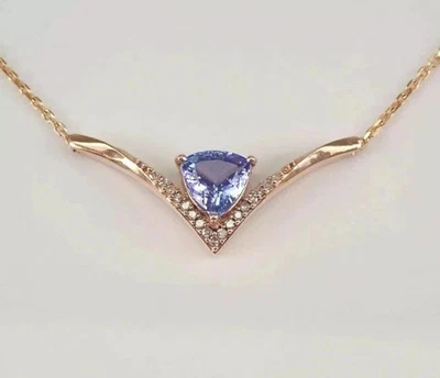 Collar Colgante Mujer Corte Trillón Tanzanita Simulada Chapado en Oro Rosa 14K Foto 1 de 4