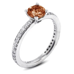 1.23ct Red SI1 Round Earth Mined Certified Diamonds 18k Classic Side Stone Ring - Picture 1 of 11