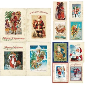 12 Santa Christmas Postcards Reproduction VTG Antique Junk Journal Ephemera Tags - Picture 1 of 5
