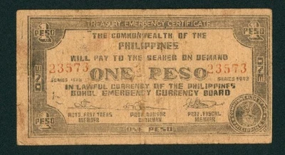 Moneda de emergencia de la Mancomunidad de Filipinas 1943 de 1 peso ** MONEDA Foto 1 de 2