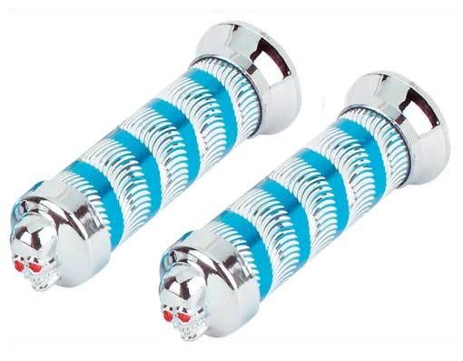 CUSTOM CRUISER Bike Handlebar Grips Swirl Blue/Chrome Skull LOW RIDER CRUISER  - Image 1 of 1