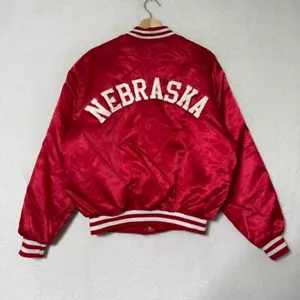 Vintage Nebraska Swingster Satin Jacket Red White Varsity Bomber Men’s Large - Picture 1 of 11