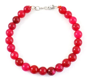 135.00 Cts Earth Mined 8 Inches Long Red Ruby Round Beads Handmade Bracelet - Picture 1 of 3
