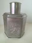 Antique Chinese Pewter Tea Caddy Etched Birds Dragon Flowers
