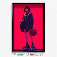 Anime Art Poster - Girl Feeling Moody Wearing Bulky Basketball Uniform (Print)