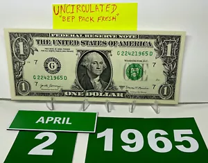 One Dollar Bill Birthday Note April 2 1965. Uncirculated. Fancy Serial Number - Picture 1 of 9
